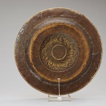 A brass alms dish, Southern Germany, 16th century.