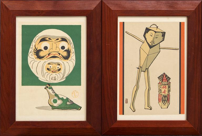 Four Takeo Takei color lithographs, Japan mid 20th century.