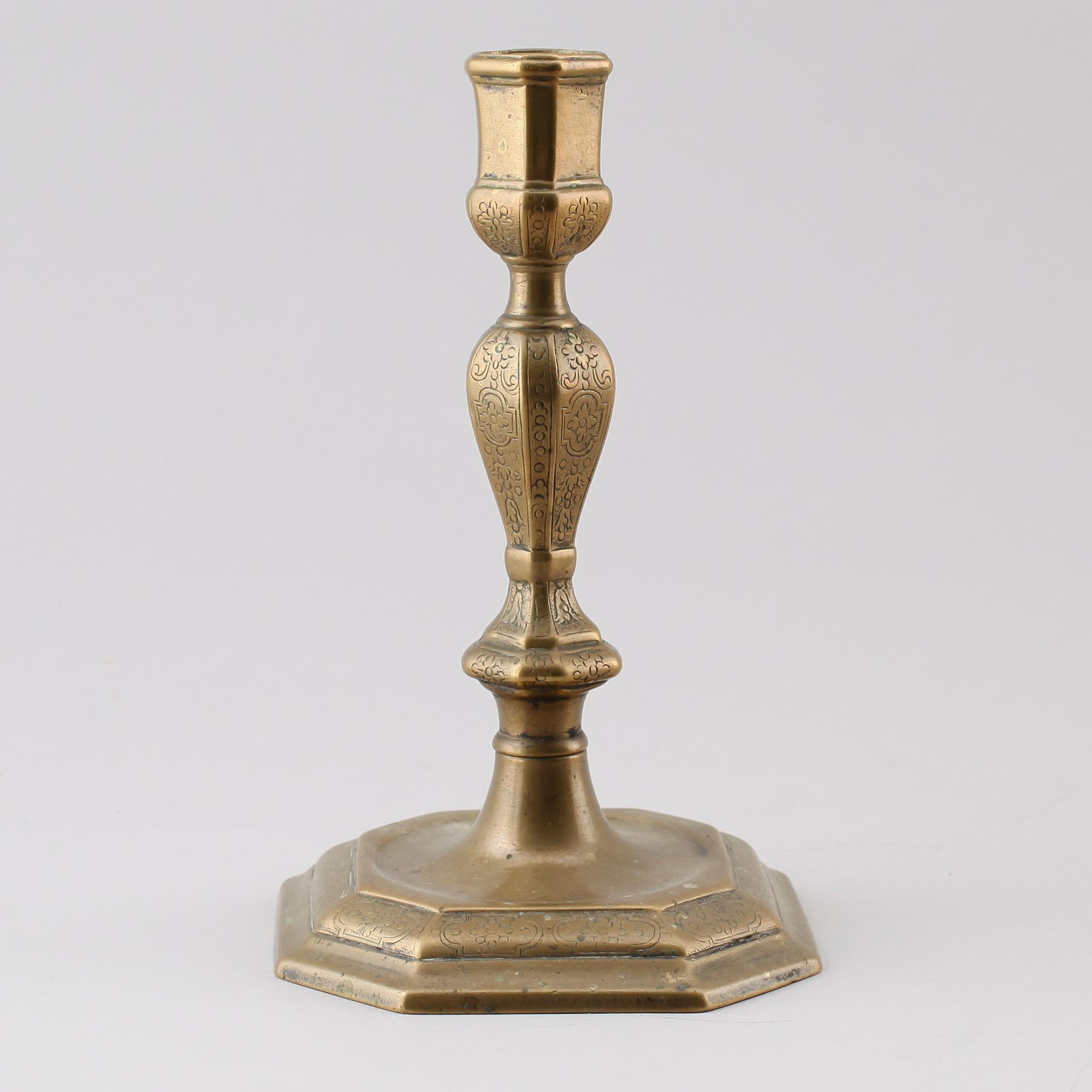 LJUSSTAKE, mässing, 1700-tal.