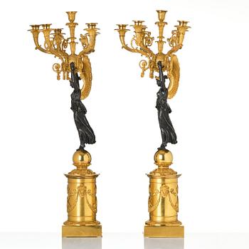 A pair of important six light Empire candelabra.