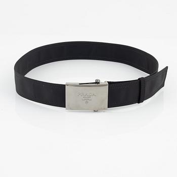 Prada, A black nylon belt.