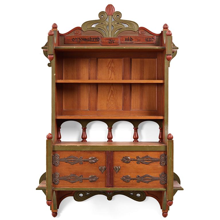 A Swedish Art Nouveau painted shelf executed by A． Lagerberg, 1897.