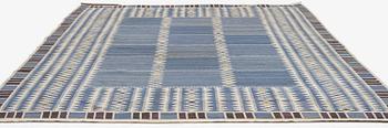 Barbro Nilsson, a carpet, "Salerno blå", flat weave, c. 314 x 255 cm, signed AB MMF BN.
