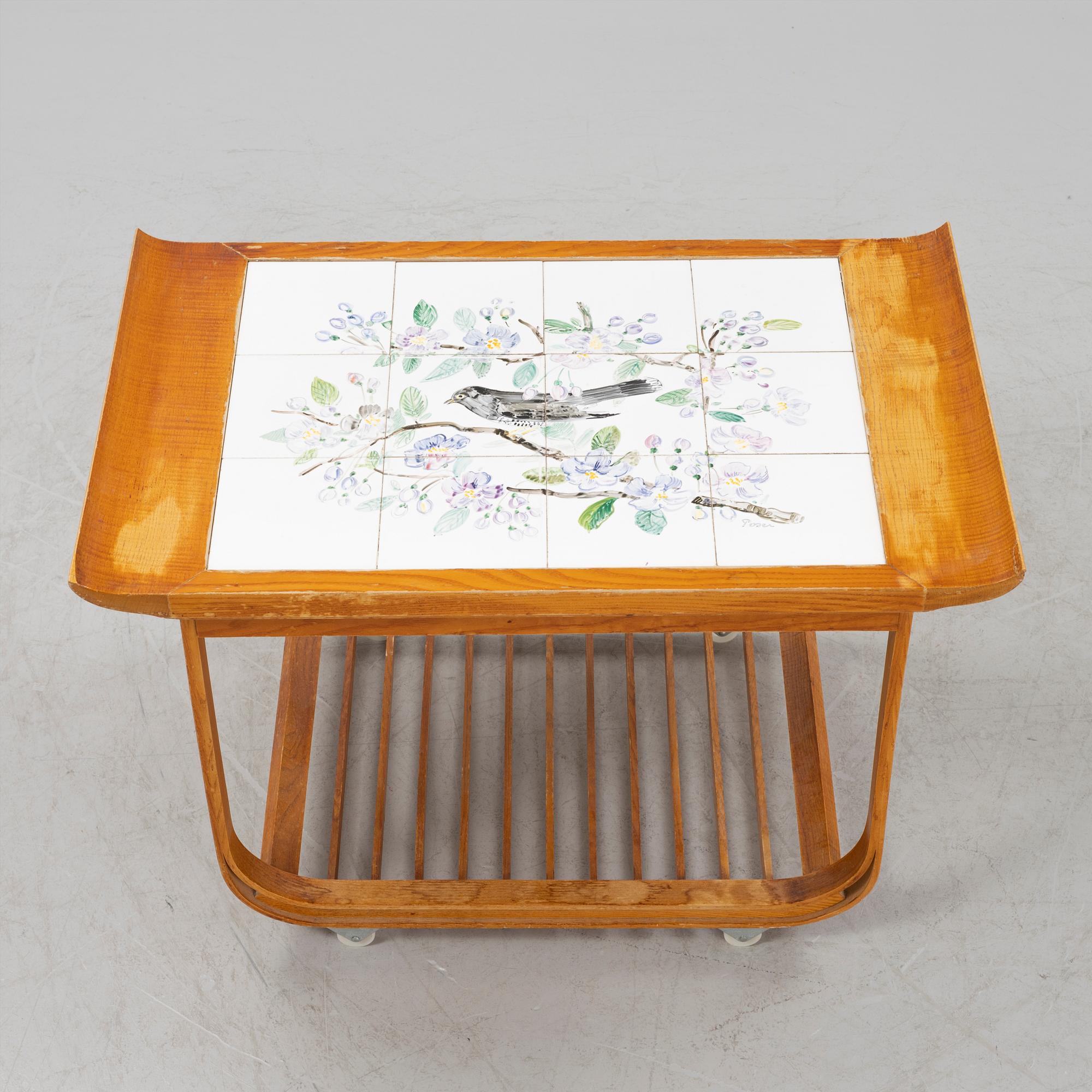 An elmwood serving trolley, Ferdinand Lundqvist, Gothenburg, 1940's/50's.