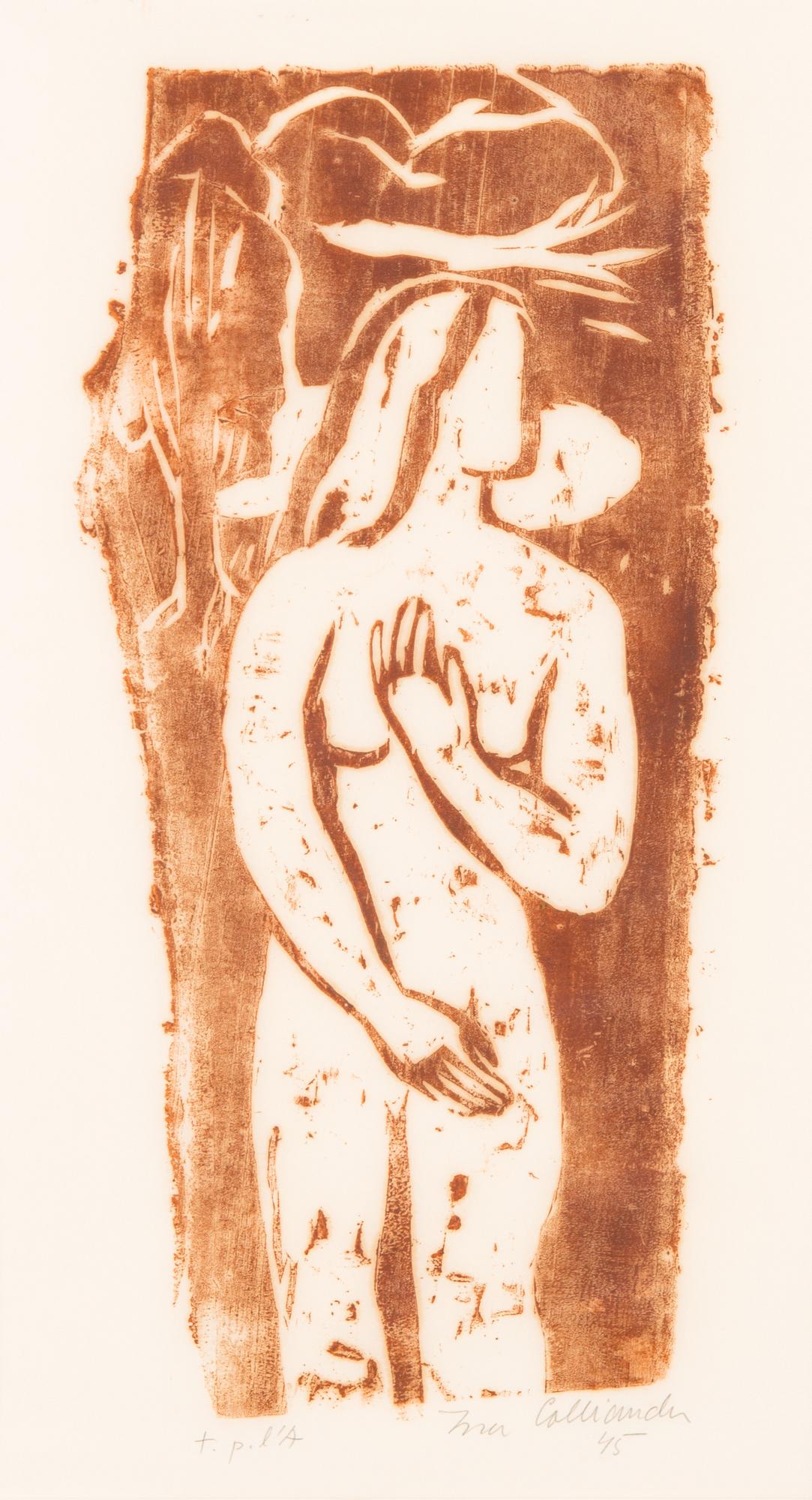 Ina Colliander, träsnitt, signerad och daterad 45, märkt t.p.l'A.