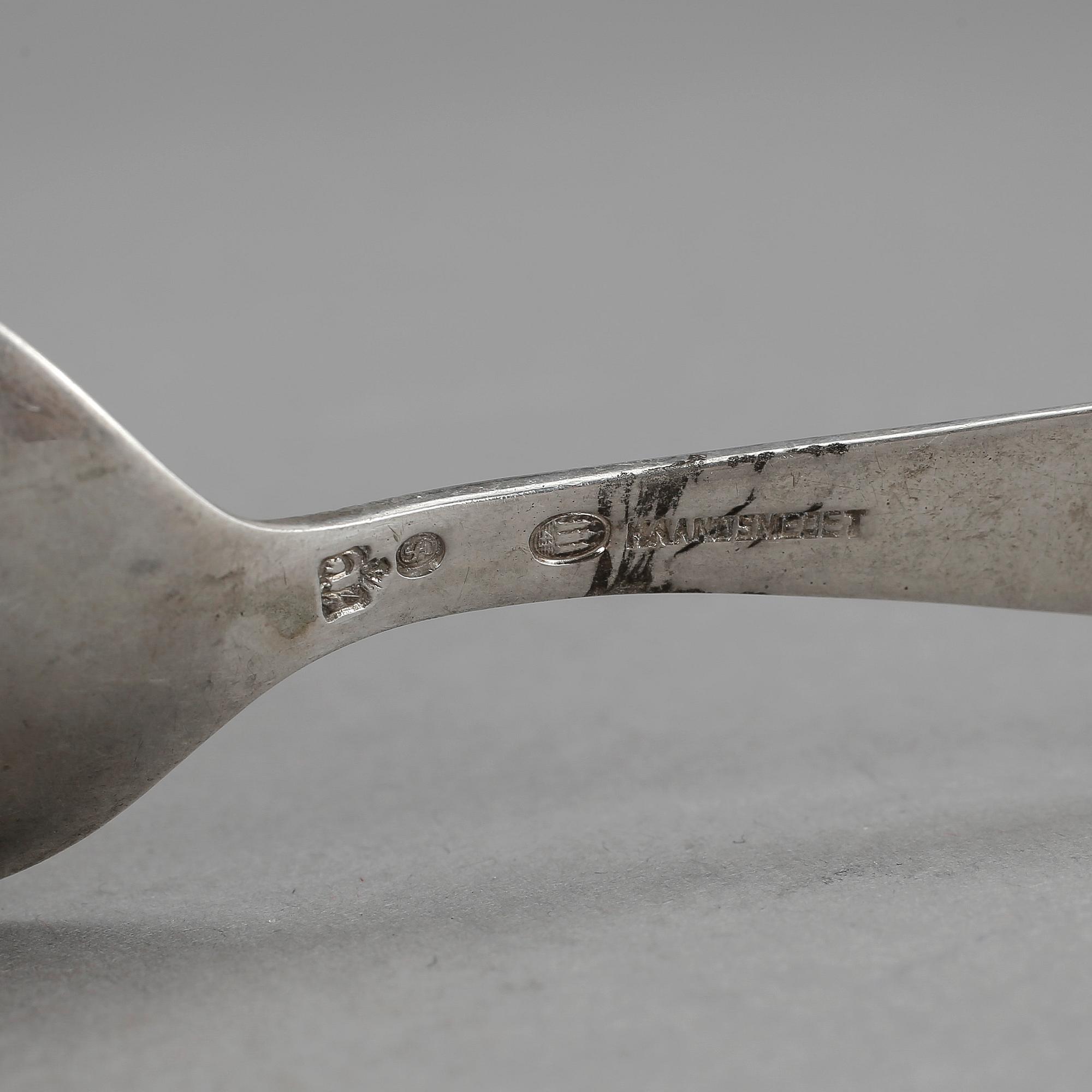 PARTI BESTICK, silver, 6 delar, bl.a. 3 delar sterling, "Pyramid", Harald Nielsen, Georg Jensen, 1945-77. Vikt 250 g.