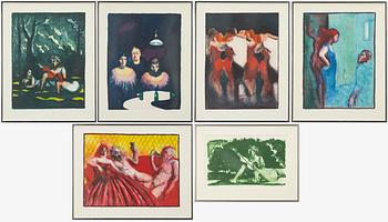 Peter Dahl, 'Wine, women and men', six colour lithographs.