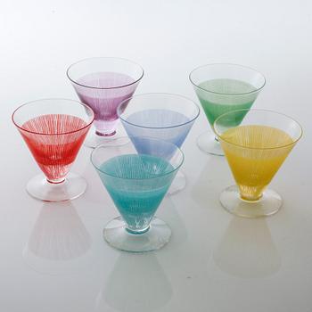 BENGT ORUP, 6 st, cocktailglas, "Stripe", Johansfors, 1950-tal.