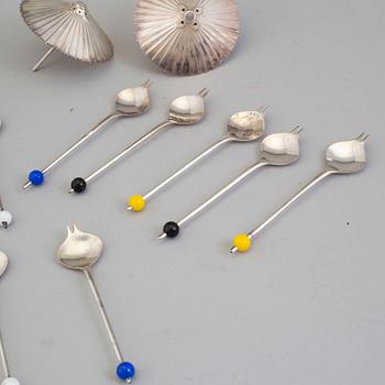 DRINKTILLBEHÖR, silver, 14 delar, 1960-tal.