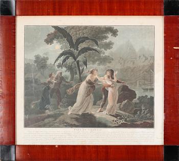 Six etchings in color by Charles-Melchior Descourtis after Jean-Frederic Schall, 18th or 19th century.