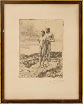 Anders Zorn, etching, 1916, signed in pencil.