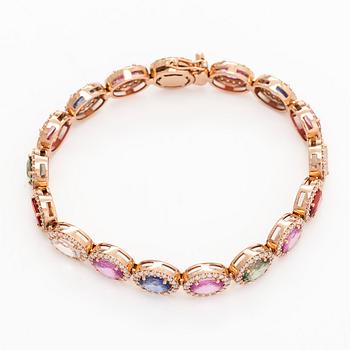 A multi colour sapphire and diamond bracelet in 14K rosegold.