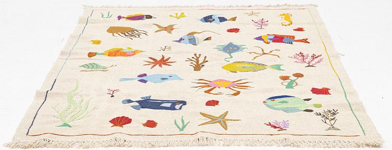A hand-embroidered Kelim rug, c. 195 x 143 cm.