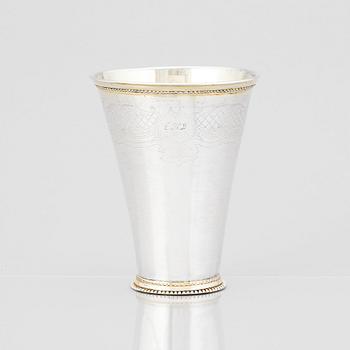 A Swedish 18th century parcel-gilt silver beaker, mark of Jacob Brunck, Stockholm 1720.