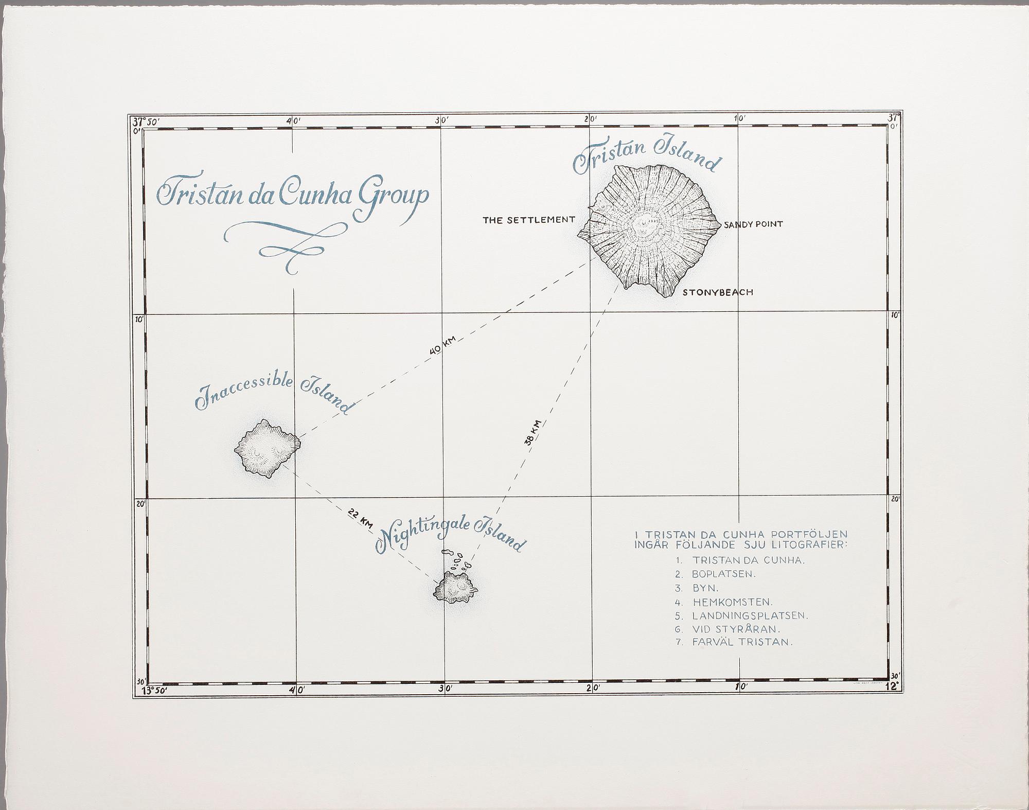 ROLAND SVENSSON, mapp med 7 litografier, "Tristan da Cunha", sign o numr 233/300.