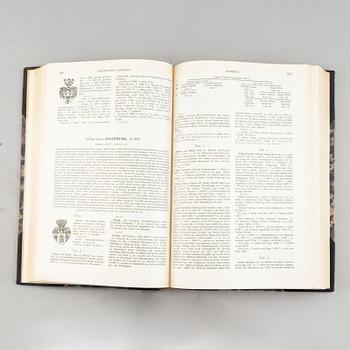 Bokverk, 9+4, "Svenska Adelns Ättartavlor", av Gustaf Elgenstierna, samt "Svenska adelns Ättar-taflor", av Gabriel Anrep.
