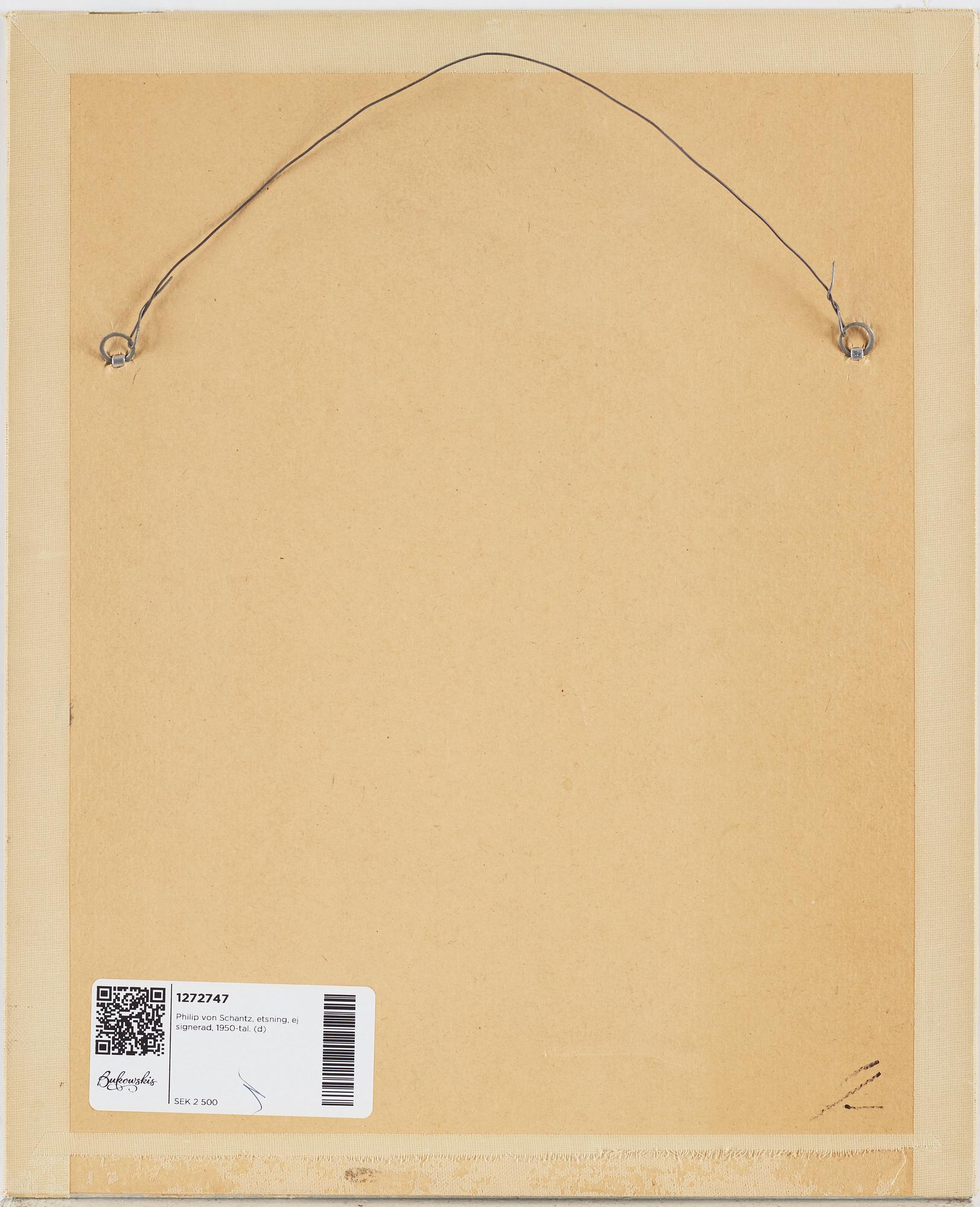 Philip von Schantz, etching, not signed, 1950s.