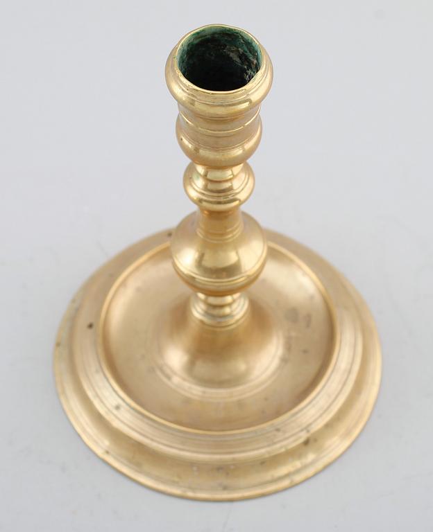 LJUSSTAKE,  mässing, otydlig stämpel, 1700-tal.