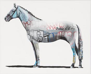 SHAI DAHAN, "Graff Equestrian", mixed media on canvas, signed and dated on verso, 2016.