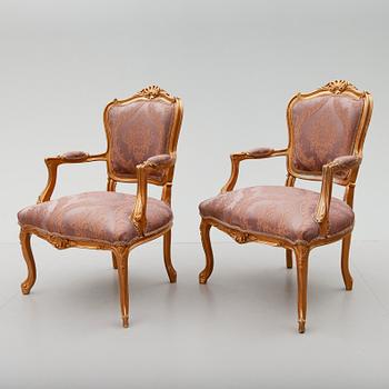 KARMSTOLAR, 1 par, rokokostil, 1900-tal.