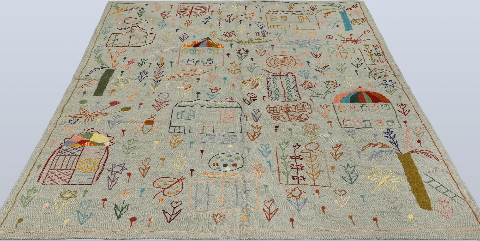 Matta, Kelim, handbroderad, 239 x 176 cm.