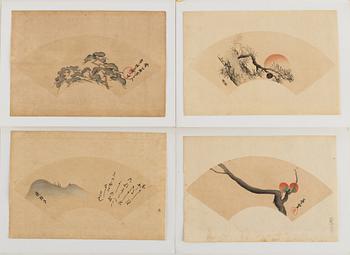 Four Japanese sheets from album, ink and colour on paper, 19th century.