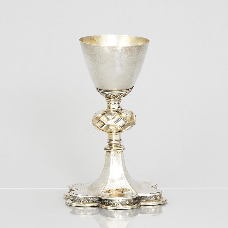 An 18th century parcel-gilt silver cup, unclear marks.