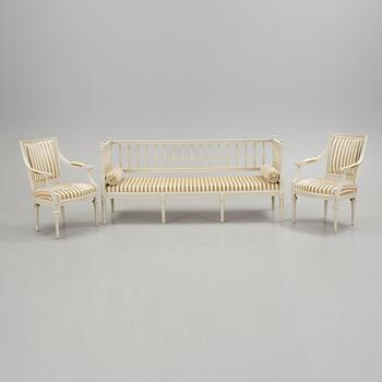 SALONGSGRUPP, 3 delar, Gustaviansk stil, 1900-talets andra hälft.