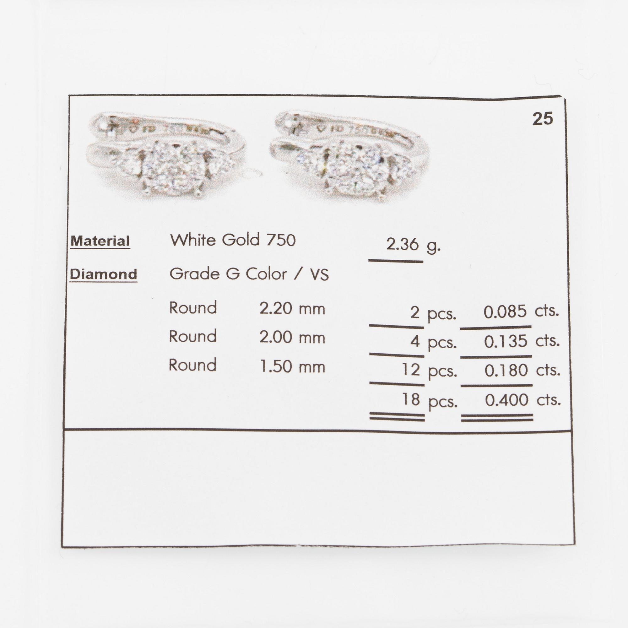 Earrings, 18K white gold set with brilliant-cut diamonds.