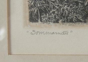 BORGLIND, STIG, etsning sign, utförd 1940, "Sommarnatt".