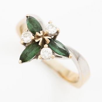 Ring, 18K white gold set with brilliant-cut diamonds and tourmalines.