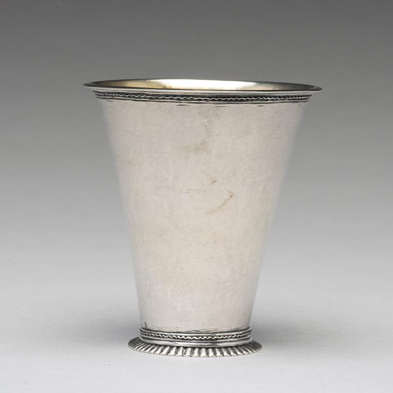 A Swedish 18th century parcel-gilt silver beaker, mark of Lars Castman, Vimmerby 1740's.