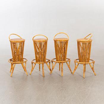P.C Bonacina, Italien, Bar counter, 4 stools / bar stools, Bamboo, 1950s.
