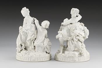 FIGURINER, två stycken, biskvi. Meissen, 1800-tal.