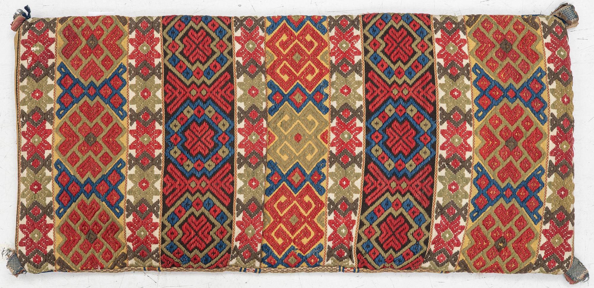 Sled cushion, Rölakan, southwestern Skåne, early 19th century, 105 x 55 cm.