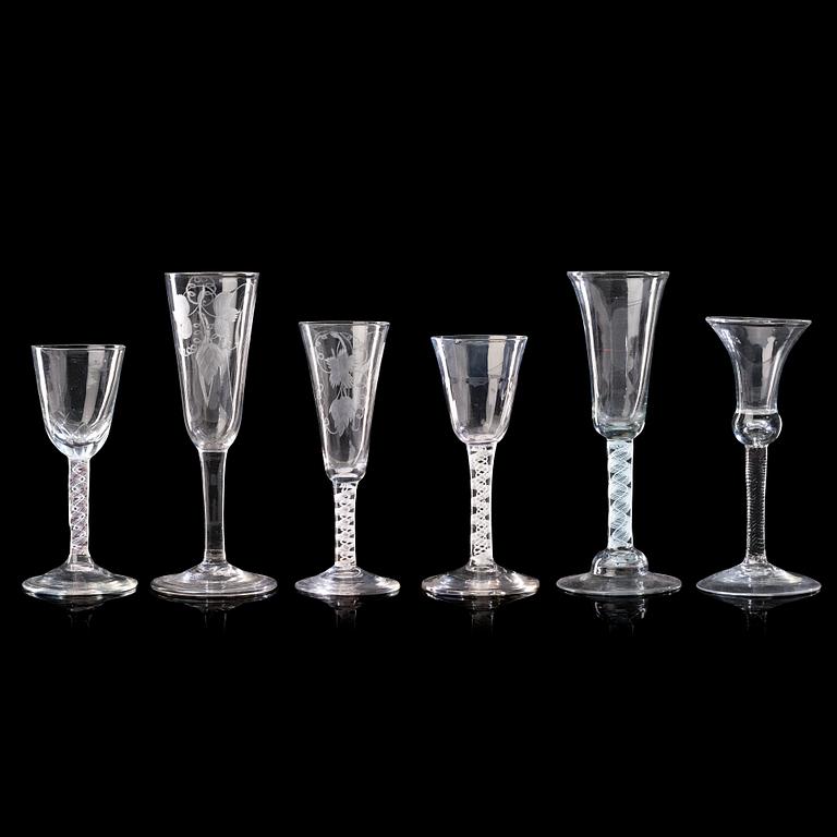 A group of six odd ale glasses, England, 18th Century.