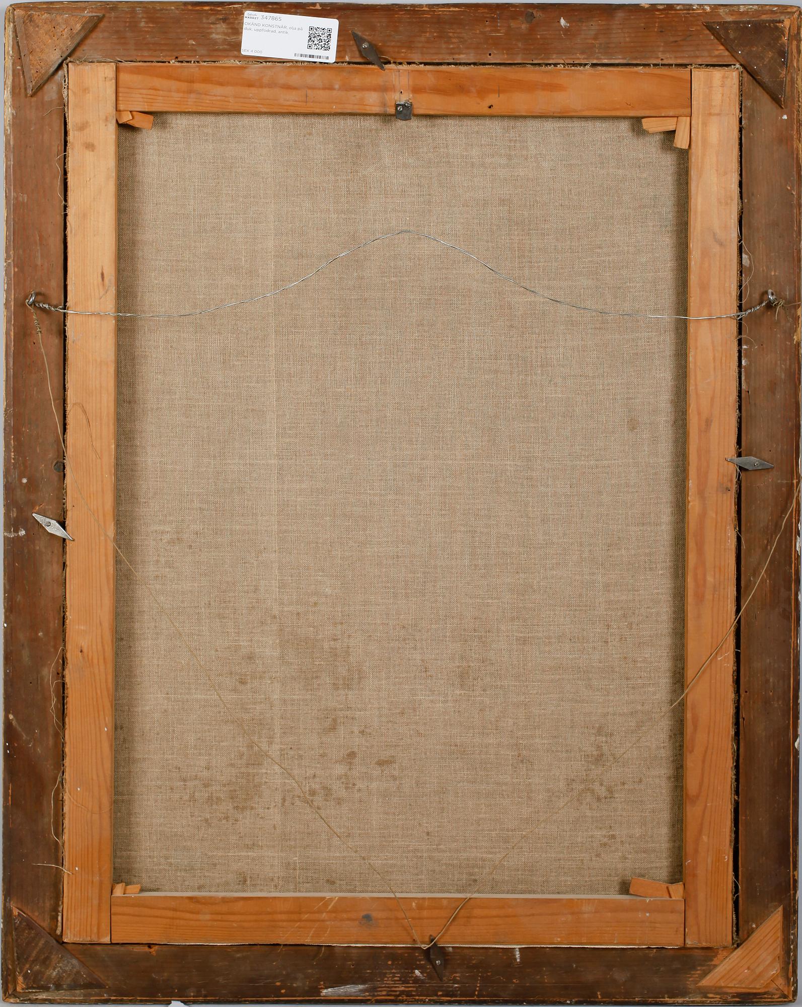 OKÄND KONSTNÄR, olja på duk, uppfodrad, antik.