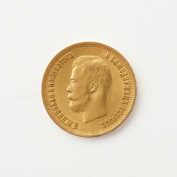 Gold coin, Nicholas II, Russia, 10 Rubles, 1899.