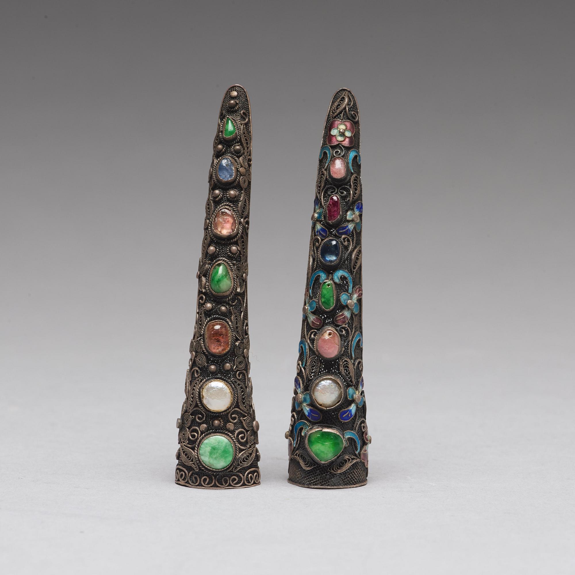 Two silvered nail covers, Qing dynasty, 19th Century.