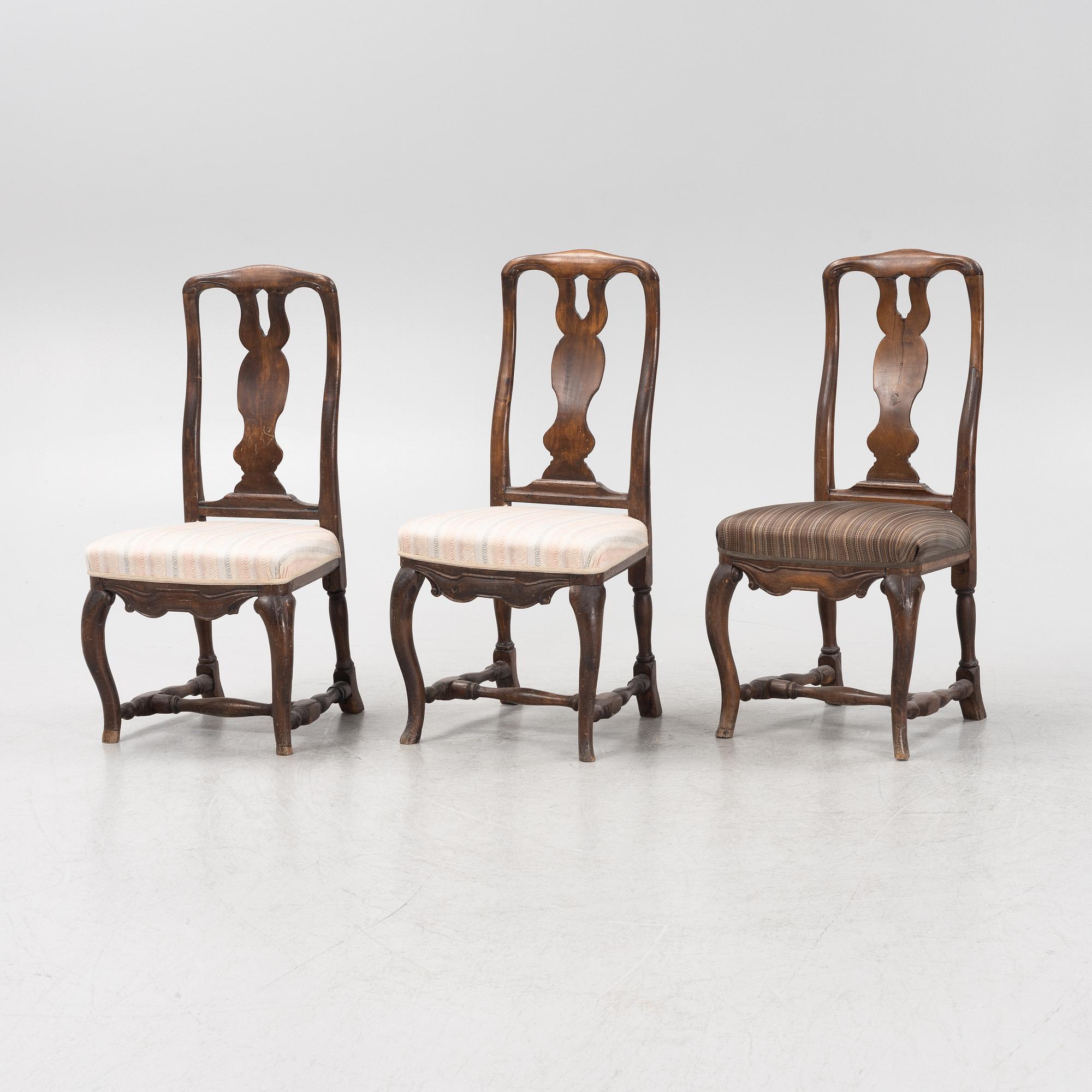 Stolar, 3 st, senbarock, 1700-tal.