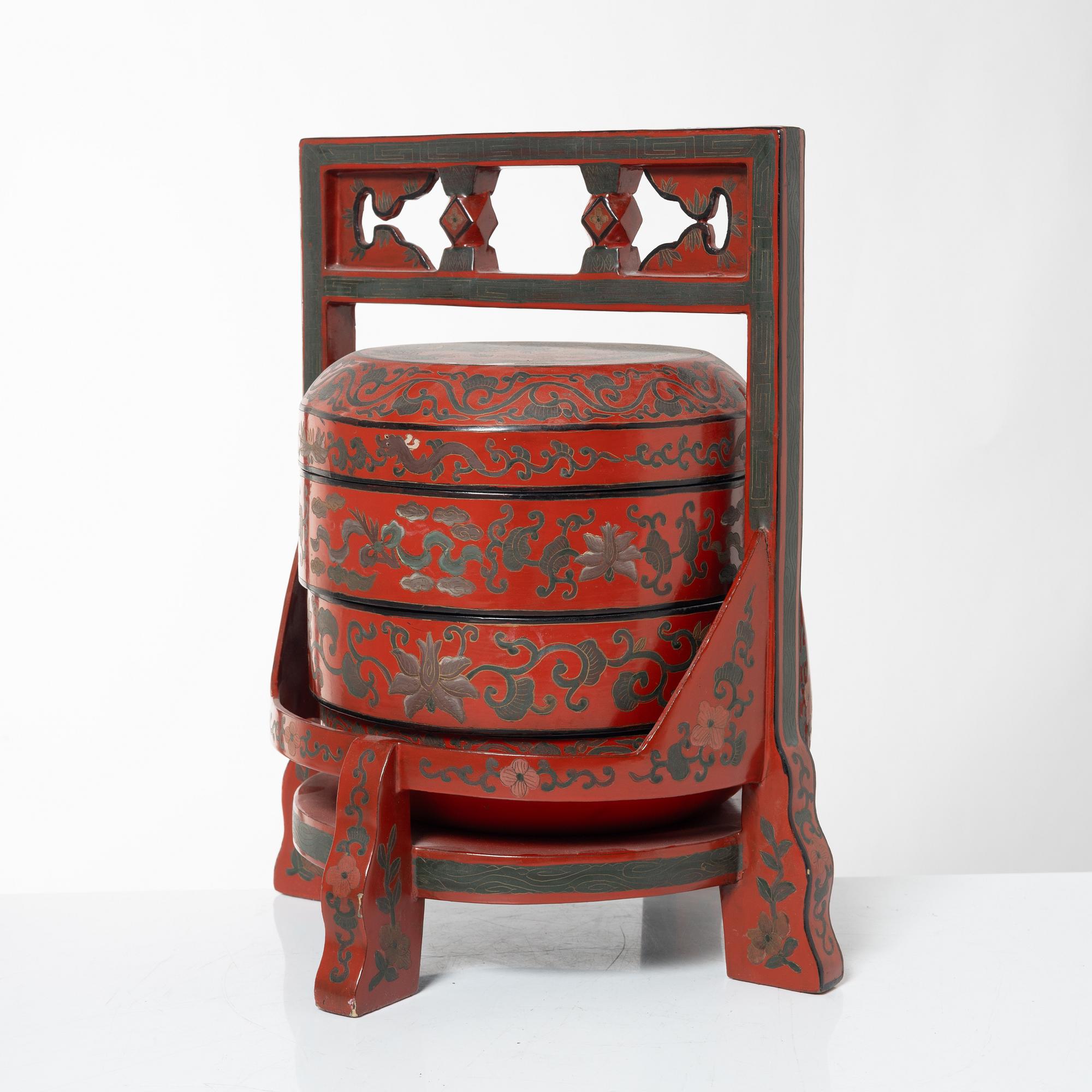 A group of three red wooden vessels, China/Southeast Asia, 20th century.