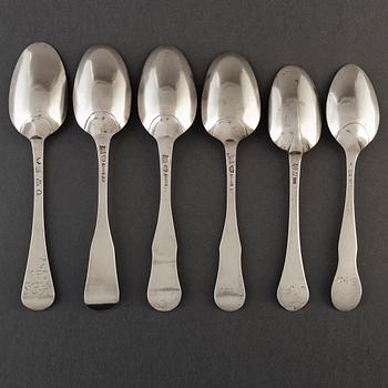 6 silver spoons from Västerås. Late 18th and eraly 19th century.