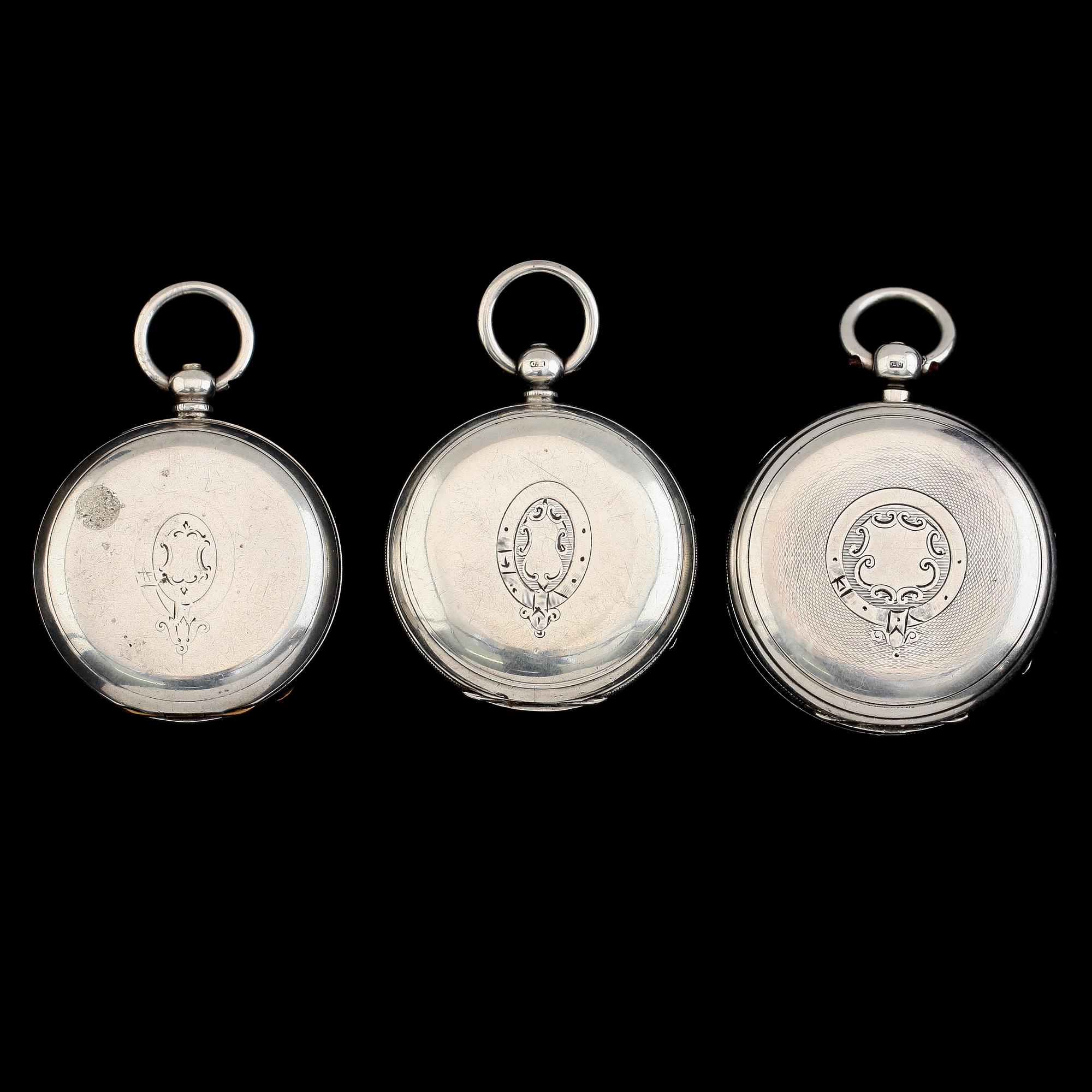 FICKUR, 3 st, silver, bl a England, 1800-tal.