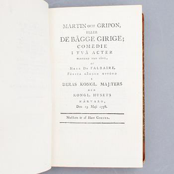 BOKVERK, 6 vol, "Kongl. Svenska Theatren", Stockholm 1778-85.