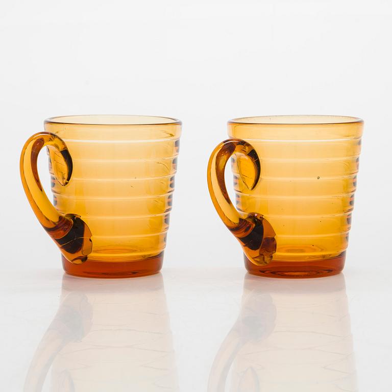 Aino Aalto, a set of two 1930's drinking glasses / tumblers '4750'. Karhula Glassworks, Finland.