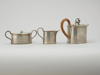 A Svenskt Tenn 3 pcs pewter coffee service, probably by Nils Fougstedt, Stockholm 1925.