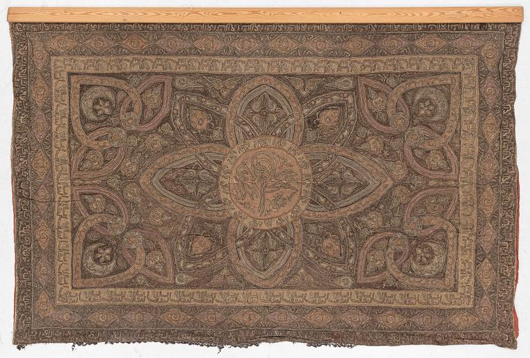A silver embroidery tapestry, Ottoman Empire, first half of the 19th century, c. 260 x 153 cm.