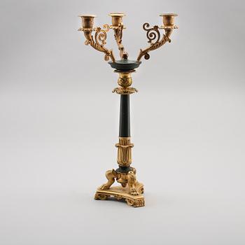KANDELABER, förgylld brons, empirestil, 1800-tal.