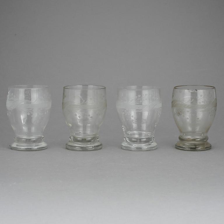 SELTERGLAS, fyra stycken. Empire, 1800-talets första hälft.