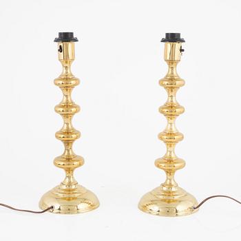 A pair of brass table lamps, modell 18163, Aneta, Sweden, 1960's/70's.